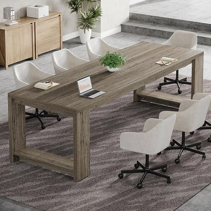 Tribesigns 7 ft Conference Table for 6 to 8 People, Modern Rectangle Meeting Room Desk for Boardroom, Home Office (2, Gray)
