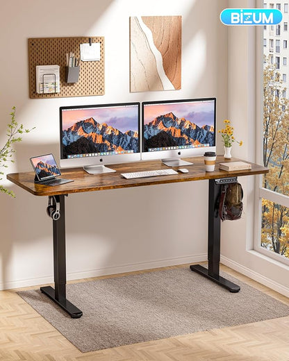 BIZUM Electric Standing Desk 63 x 24 Inch Computer Desk-Gaming Desk Rustic Brown Home Office Desks Height Adjustable Memory Stand Up Computer Workstation