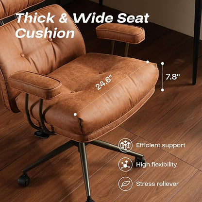 CAODOC Big and Tall Office Chair, 300LBS Suede Fabric Executive Office Chair Whit Lumbar Support, Managerial Home Desk Chair, Heavy Duty High Back Computer Chair(Suede Brown)