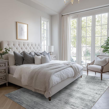 BILEEHOME Light Gray Rug 5x7 for Dining Room Table Low Pile Non Slip Washable Area Rugs for Bedroom Aesthetic Abstract Grey Floor Large Carpet for Living Room Dorm