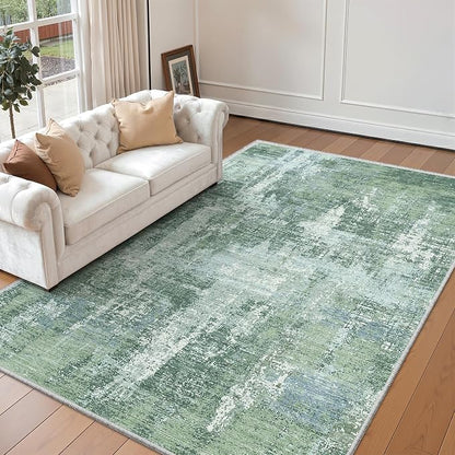 Valenrug Washable Rugs 5x8 - Stain Resistant 5x8 Area Rugs for Living Room, Non Slip Backing Abstract Rugs for Bedroom, Folable Machine Washable Area Rug(5'x8', Sage Green)