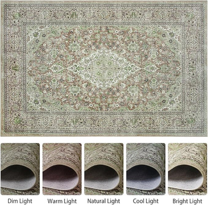 Goidea Washable Rug 8x10, Sage Green Area Rugs Non Slip, Indoor Low Pile Carpet with Rubber Backing for Living Room Kitchen Bathroom Entryway Office Bedroom