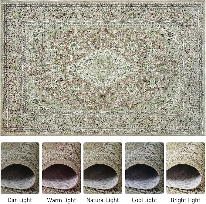 Goidea Washable Rug 9x12, Sage Green Area Rugs Non Slip, Indoor Low Pile Carpet with Rubber Backing for Living Room Kitchen Bathroom Entryway Office Bedroom