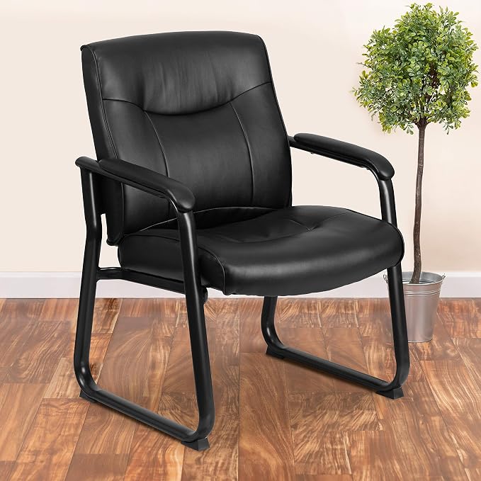 Flash Furniture Hercules Series Big & Tall LeatherSoft Executive Side Reception Chair, Padded Lobby Chair with 500-lb. Static Weight Capacity, Black
