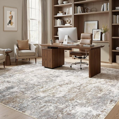 UERMEI Square Area Rugs : Washable 10x10 Neutral Modern Abstract Carpet for Living Room Bedroom - Soft Floor Mat with Non Slip Backing for Kitchen Nursery Dorms Farmhouse Home Decor - Brown Grey