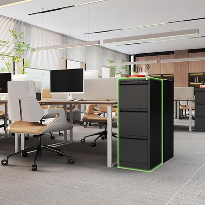 3 Drawer File Cabinets for Home Office,File Cabinet with Lock, Metal Filing Cabinet for A4/Letter/Legal Size Folder, Assembly Required,Black