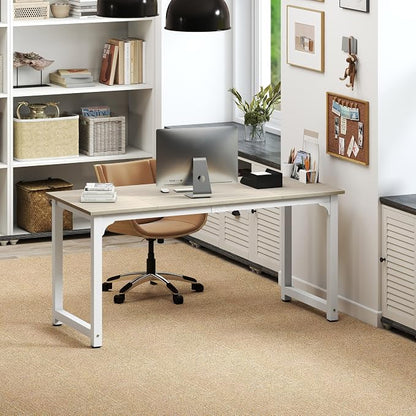 NSdirect Large Office Desk for Home Office, Large 63" Computer Desk Table, Wide Writing Study Desk for 2 Person, Metal Sturdy Frame Thicker Steel Legs, (White Oak, 63"L x 23.6"W x 29.5"H)