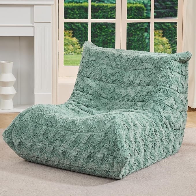 Hobestluk Adults Bean Bag Chair Faux Fur BeanBag Couch for Living Room | Green Chevron,Ergonomic Design,Memory Foam,UltraSoft,Anti-slip Bottom,No Assembly Required,Decorative Style for Living Room