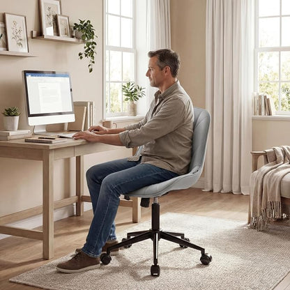 Rowill Modern Office Chair - Ergonomic Swivel Leather Desk Chair with Curved Backrest, Height Adjustable Rolling with Wheels, Perfect for Study Room & Office, Gray
