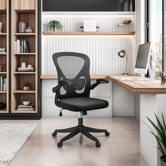 Ergonomic Office Chair with Mesh Back Rest Lumbar Support Flip Up Arms and Swivel, Mid-Back Task Home Office Chair
