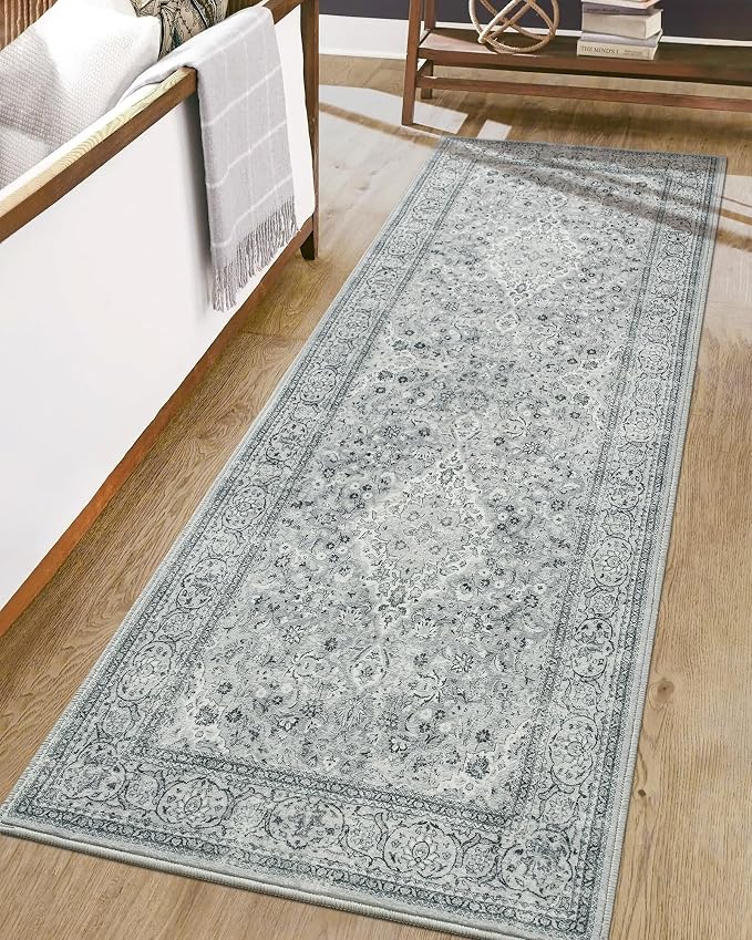 Goideal Washable Runner Rug 2x6, Gray Rugs Non Slip, Indoor Low Pile Carpet with Rubber Backing for Hallway Kitchen Bathroom Entryway Bedroom