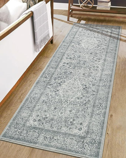 Goideal Washable Runner Rug 2x6, Gray Rugs Non Slip, Indoor Low Pile Carpet with Rubber Backing for Hallway Kitchen Bathroom Entryway Bedroom