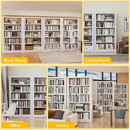 Heavy Duty 5-Shelf Metal Bookshelf, 69" Tall Industrial Bookcase with Adjustable Shelves, White Large Capacity Storage Rack for Garage, Warehouse, Home Office & Library