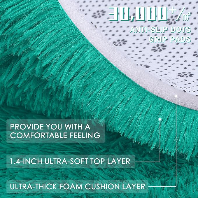 OLANLY Area Rugs for Living Room Bedroom, Machine Washable 4x5.9 ft Soft Fluffy Shaggy Bedside Rug, Indoor Floor Carpet for Kids Girls and Boys, Dorms, Nursery Rooms, Home Decor Aesthetic, Teal Green