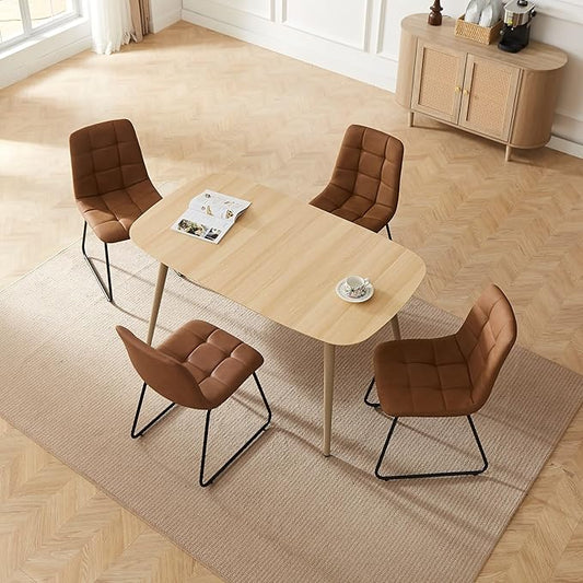 HIPIHOM Modern 47.2" Dining Table Set for 4 with Leather U-Shaped Chairs, Wood Table with Cat Scratch-Resistant Surface, Ideal for Kitchen & Dining Room