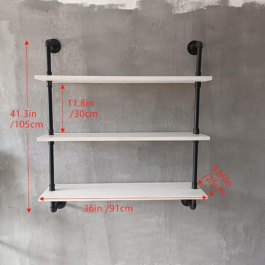 HDDFER Floating Bookshel Industrial Pipe Shelving Pipe Shelves Rustic White Wall Shelves 36 Inch Farmhouse Book Shelves for Kitchen Bar,Bathroom Wall Mounted