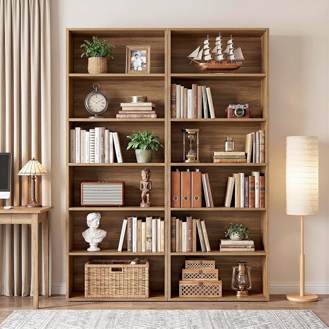 IRONCK Bookshelves and Bookcases Set of 2 Floor Standing 6 Tiers Display Storage Shelves 70 in Tall Bookcase Home Decor Furniture for Home Office, Living Room, Bed Room