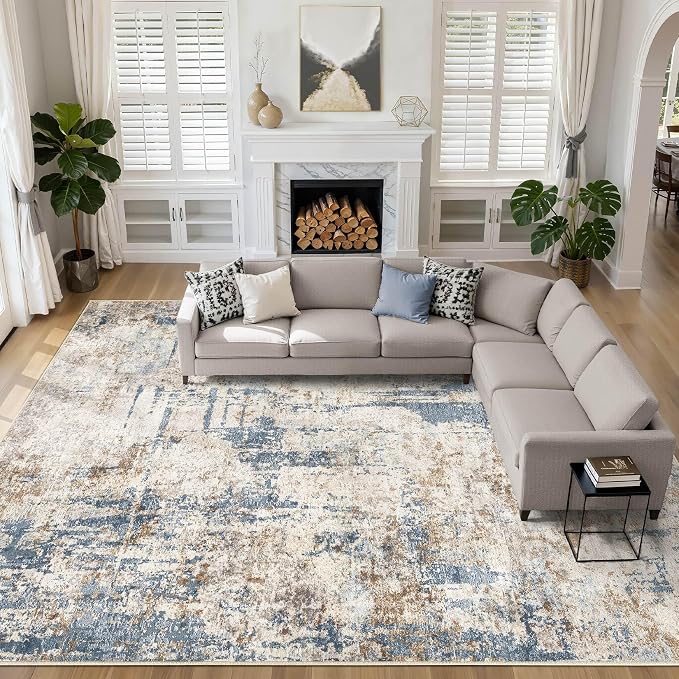 10x14 Area Rugs Living Room: Washable Large Abstract Modern Soft Rug Stain Resistant Indoor Floor Non Slip Accent Carpet for Bedroom Nursery Playroom Office Dining Room Dorm Home House- Blue