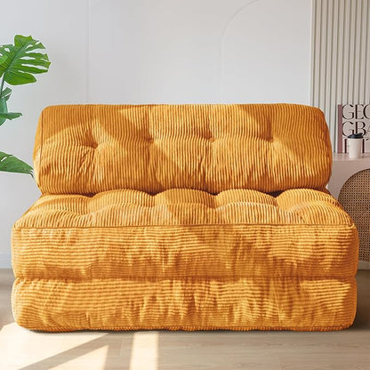 MAXYOYO Folding Sofa Bed, Convertible Chair with Pilow, Portable Fold Out Chair Bed with Back Support Comfy Floor Sofa Lounge for Living Room Bedroom, Orange, Double