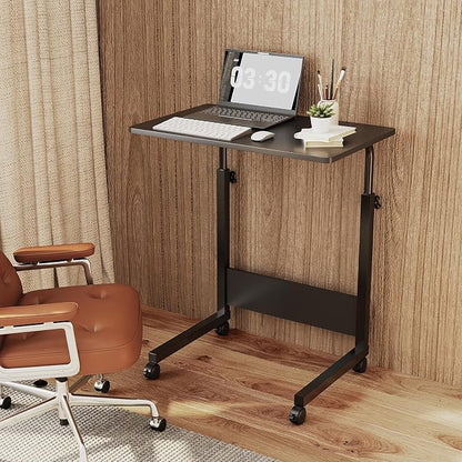 VINGLI Portable Computer Workstation, Standing Desk Adjustable Height, Small Computer Desk w/Rolling, Sit Stand Laptop Desk TV Tray for Bed Sofa Hospital Reading Eating, Black, 23.6"