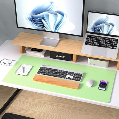 Aothia Leather Desk Pad Protector, Mouse Pad, Office Desk Mat, Non-Slip PU Leather Desk Blotter, Laptop Desk Pad, Waterproof Desk Writing Pad for Office and Home (36" x 17", Foam Green)