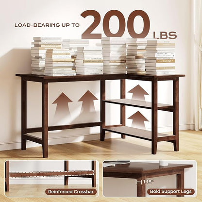 IOTXY Reversible L-Shaped Office Desk - 45" Compact Corner Computer Table with Storage Shelves, Solid Wood Legs, Writing & Study Workstation for Small Spaces, Walnut