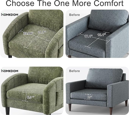 Homkdom Accent Chairs Set of 2,Mid Century Modern Reading Chair with 2 Side Pockets,Upholstered Armchair for Living Room Apartment,Small Room,Green