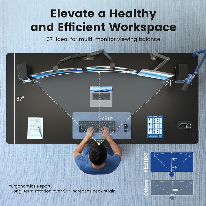FEZIBO 71 x 37 Inch Electric Standing Desk with Integrated Dual-Beam & Cable Management, Memory Height Adjustable Computer Desk for Home Office Workstation, 1" Thick Large 3-Piece Tabletop Black