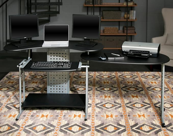 OneSpace Regallo Expandable L-Shaped Desk, Office Computer Desk with 2 Shelves, Black