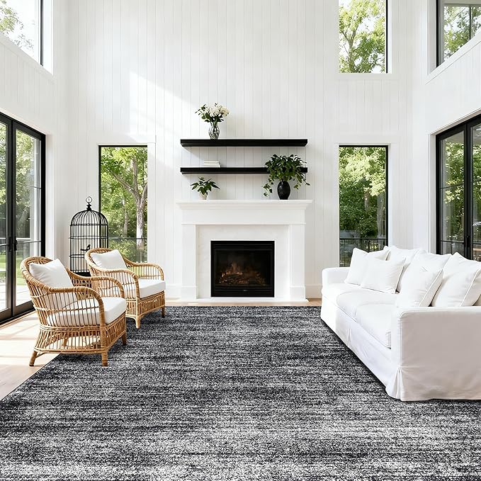 BILEEHOME 8x10 Area Rugs for Living Room, Abstract Black Boho Rug for Bedroom Design, Black and White 8 x 10
