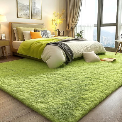 OLANLY 8x10 Machine Washable Large Area Rugs for Living Room, Bedroom, Soft Fluffy Shaggy Bedside Rug, Indoor Floor Carpet for Kids Girls and Boys, Dorms, Nursery, Home Decor Aesthetic, Grass Green