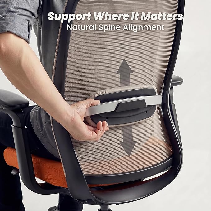 COLAMY Aether Executive Office Chair for Long Hours, One-Touch Easy Adjust Managerial Desk Chair with Levitating Seat Cushion & Pilot-Level Sync Armrests, 300 LBS Mid Back Mesh Computer Chair,Orange