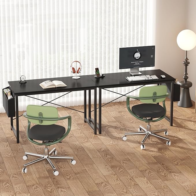 OLIXIS Computer Desk, 47 Inch Home Office Desks for Small Spaces, Writing Craft Study Gaming Table for Bedroom, Modern Computer Workstation with Storage Bag and Headphone Hook, Black