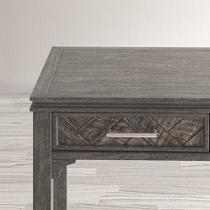 Jofran Mid-Century Modern Acacia Wood Writing Desk with 3 Drawers and USB Charging Port, 48 Inch Computer Desk for Home Office Work, Platinum