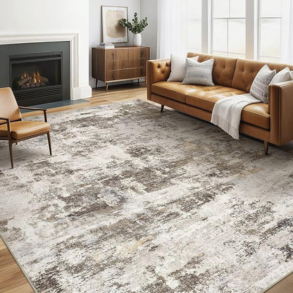 6x9 Area Rug Living Room: Washable Large Abstract Neutral Modern Soft Rugs Stain Resistant Indoor Floor Non-Slip Accent Carpet for Bedroom Nursery Playroom Dining Room Office Dorm Home- Brown Yellow