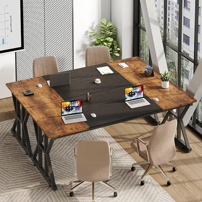 TVU 63-Inch Executive Desk, Large Office Desk with Thicken Frame, Computer Desk Modern Simple Desk for Home Office, Rustic Brown/Black
