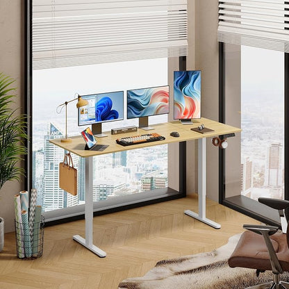 DEVAISE 71 Inch Electric Standing Desk, 3 Adjustable Computer Desk for Home Office, Ergonomic Sit to Stand Desk with LED Touchscreen，Headphone Hook, 3 Memory Preset, with Split Top, Maple
