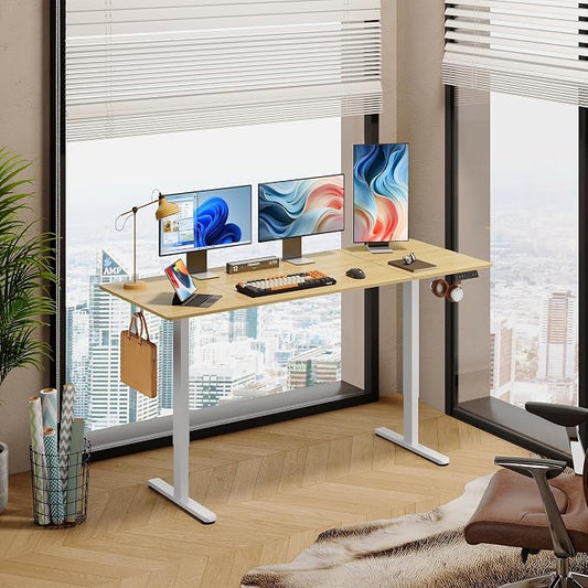 DEVAISE 71 Inch Electric Standing Desk, 3 Adjustable Computer Desk for Home Office, Ergonomic Sit to Stand Desk with LED Touchscreen，Headphone Hook, 3 Memory Preset, with Split Top, Maple