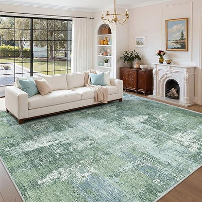 Valenrug Area Rugs 9x12 Living Room - Stain Resistant 9x12 Area Rugs for Living Room, Non Slip Backing Abstract Rugs for Bedroom, Folable Machine Washable Rugs(9'x12', Sage Green)