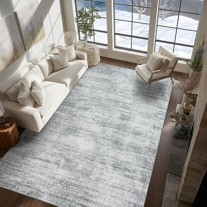 BILEEHOME Grey 6x9 Area Rugs for Offic Room Non Slip Washable Rug Hardwood Floor Protector Low Pile Neutral Abstract Modern Floor Carpet for Bedroom Dining Room