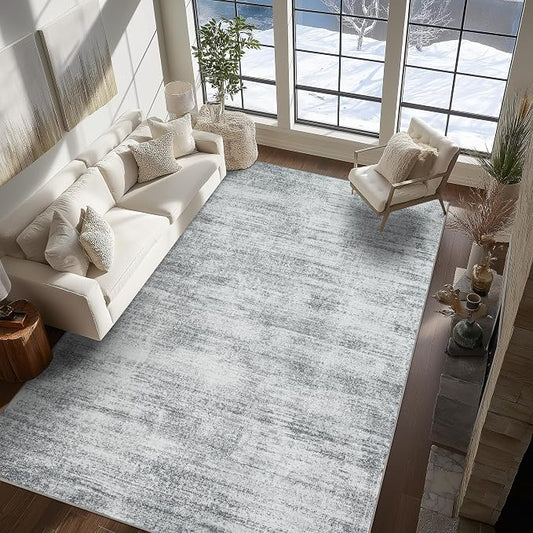 BILEEHOME Grey 6x9 Area Rugs for Offic Room Non Slip Washable Rug Hardwood Floor Protector Low Pile Neutral Abstract Modern Floor Carpet for Bedroom Dining Room