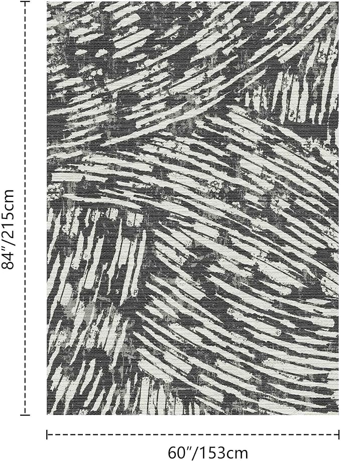 Latte&Fog 5x7 Area Rugs for Living Room Bedroom, Modern Abstract Washable Rug, Boho Non Slip Low Pile Carpet for Indoor Dining Room,Dorm, Classroom, College Dorm,Farmhouse and Kids Room - Black White
