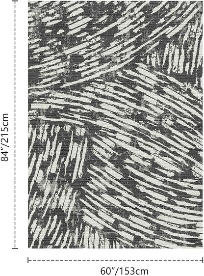 Latte&Fog 5x7 Area Rugs for Living Room Bedroom, Modern Abstract Washable Rug, Boho Non Slip Low Pile Carpet for Indoor Dining Room,Dorm, Classroom, College Dorm,Farmhouse and Kids Room - Black White