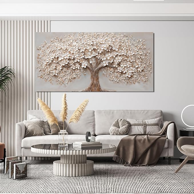 Canvas Wall Art Decor Prints Botanical Wall Art Pictures for Living Room Canvas Art Wall Decor Tree of Life Wall Art Decor Modern Large White Wall Art Prints Artwork for Walls Bedroom Office Decor 24" X 48"