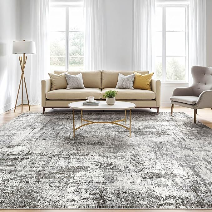 5x8 Area Rug Living Room: Washable Large Abstract Soft Rugs Stain Resistant Indoor Floor Non-Slip Accent Carpet for Women Men Modern Home Enthusiasts Aged 25-45 - Bedroom Nursery Playroom- Gray