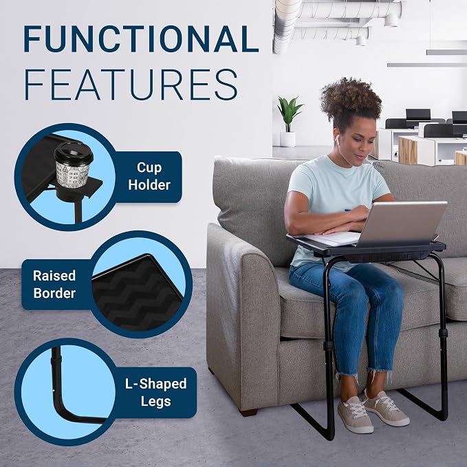 Table-Mate TV Tray Table | Portable Desk Folding Dinner Tray, Couch Table Trays for Eating Snack Food, Portable Laptop Desk, Bed Trays for Eating | Adjustable TV Trays with 3 Angles and Cup Holder