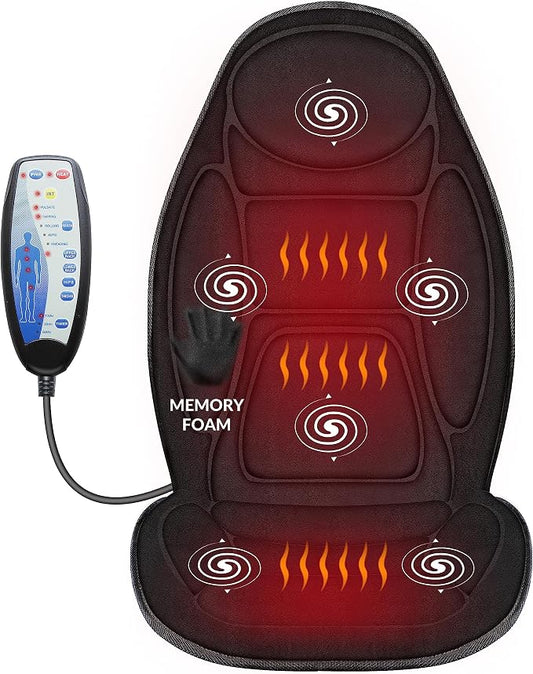 Snailax Back Massager with Heat, Memory Foam Chair Massage Pad, 5 Massage Modes & 2 Heat Settings, Seat Massager for Office Chair,Home Use, Car