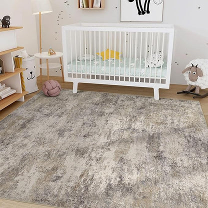 Nakagishi 5x7 Area Rugs Living Room: Washable Abstract Large Neutral Soft Rug Stain Resistant Modern Indoor Floor Non-Slip Carpet for Bedroom Nursery Kids Playroom Office Dining Room Dorm- Brown Grey