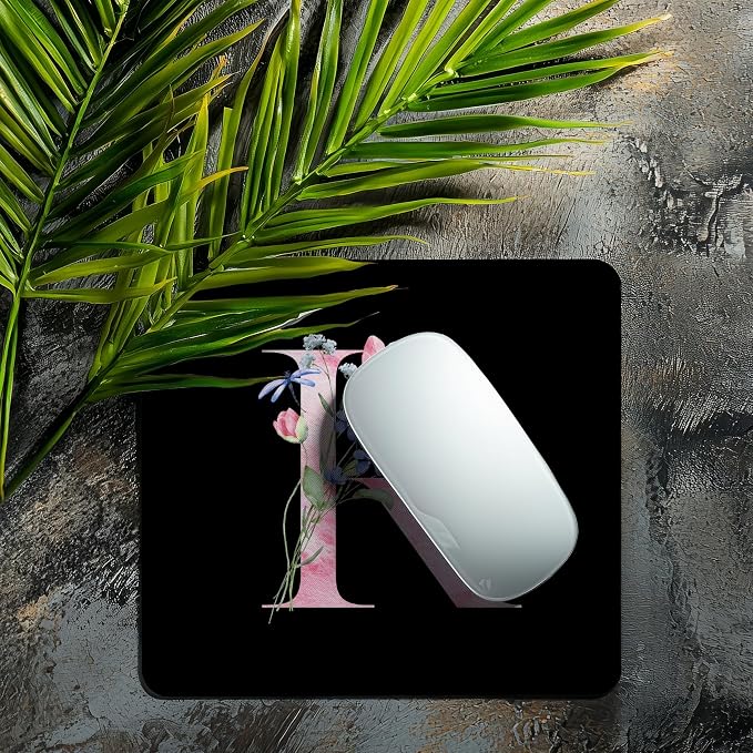 Mouse Pad Pinks Flowers Initial Letters Mousepad Desktop Laptop Computer Accessories Home Office Gaming Work Desk Computer Non-Slip Rubber Monogram Floral Alphabet A-Z mousepad (R)