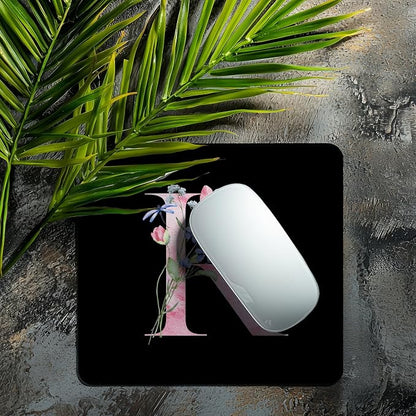 Mouse Pad Pinks Flowers Initial Letters Mousepad Desktop Laptop Computer Accessories Home Office Gaming Work Desk Computer Non-Slip Rubber Monogram Floral Alphabet A-Z mousepad (R)